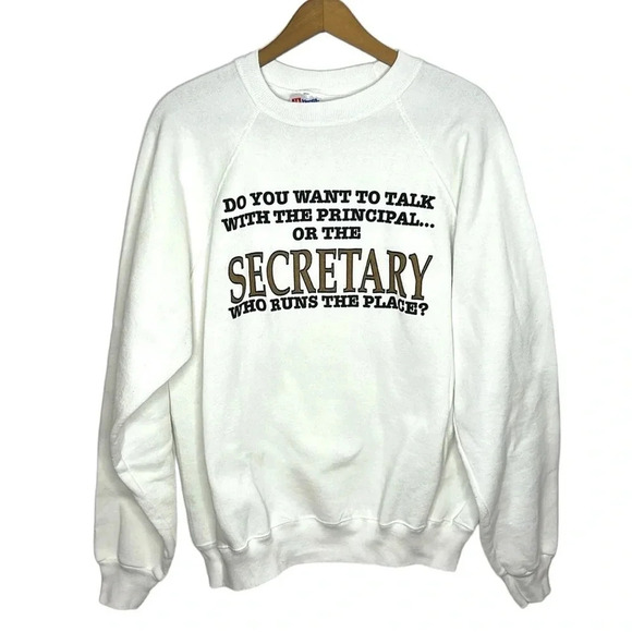 Vintage Back To School Spell Out Secretary Novelty Joke Graphic Sweatshirt - Picture 10 of 10